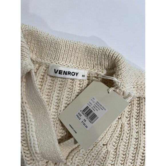 VENROY Crochet Cropped Polo in Off White - Picture 3 of 4